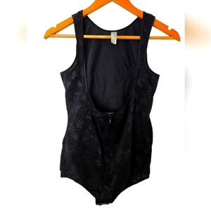 Flexees Black Shaping Bodysuit One Piece with Plunging Neckline Size XL
